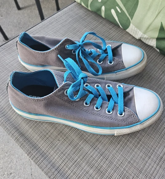 Converse Gray Sneakers with Blue Accents - Picture 1 of 5